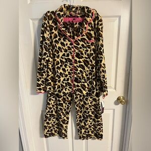 Betsey Johnson Leopard Print Pajamas with Pink Trim